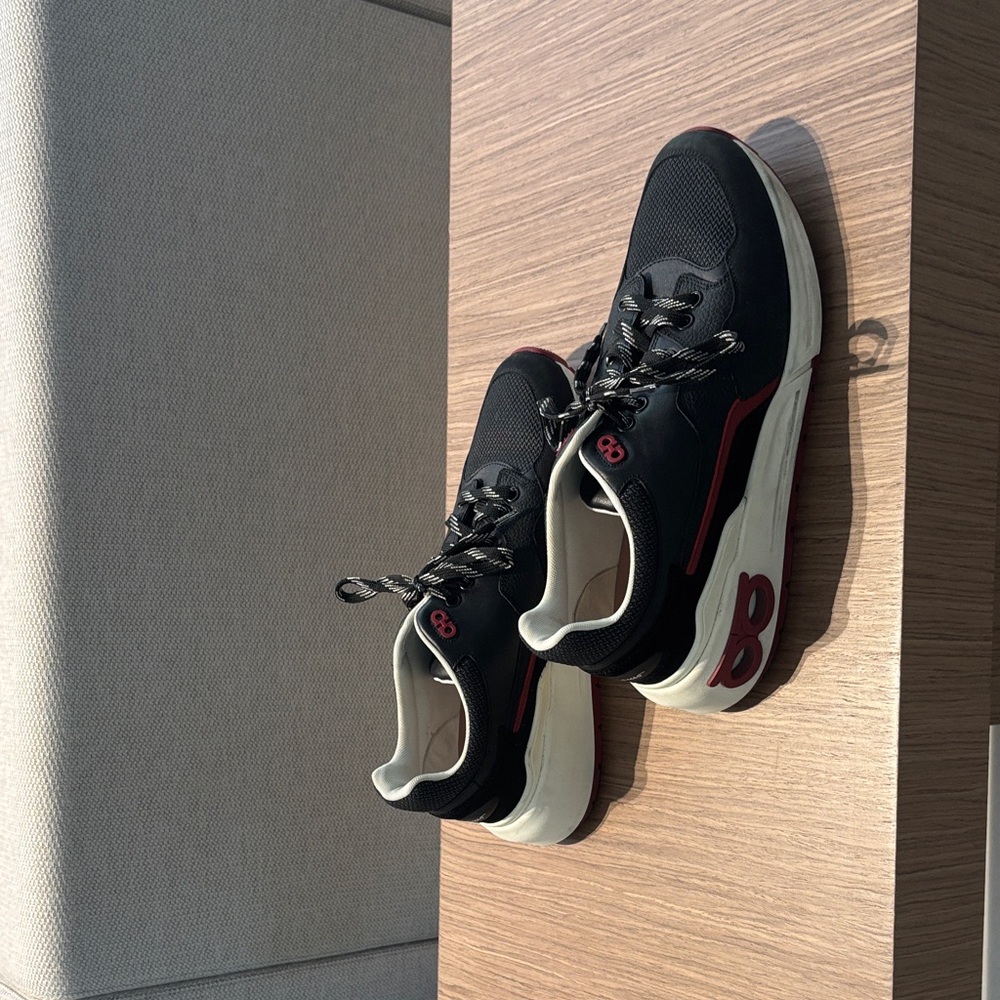 Salvatore Ferragamo Black and White Men's Sneakers with Red Accents